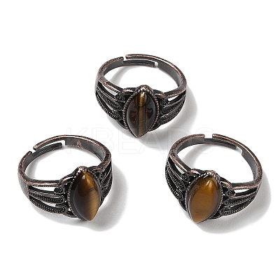 Natural Tiger Eye Horse Eye Adjustable Rings RJEW-K271-05R-13-1