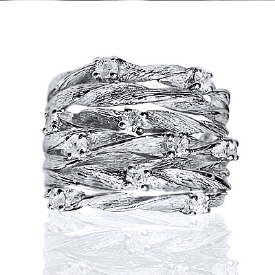 Brass Micro Pave Clear Cubic Zirconia Finger Rings WG34DCF-02-1