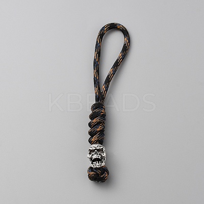 Braided Polyester EDC Knife Parachute Lanyard Alloy Skull Bead Pendant Decoration for Men KEYC-WH0036-32B-1