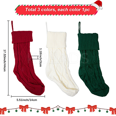 3Pcs 3 Colors Knitted Acrylic Fiber Hanging Stocking Bags AJEW-SP0004-03-1