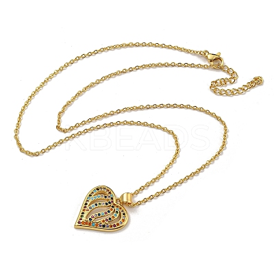 Brass Micro Pave Colorful Cubic Zirconia Peach Heart Pendant Necklaces for Women LS-NJEW-Q346-01G-01-1