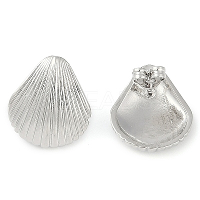 Rack Plating Shell shape Brass Stud Earrings for Women EJEW-Z059-01P-1