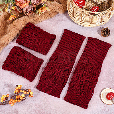 2 Pairs Acrylic Fiber Yarn Knitting Fingerless Gloves AJEW-DJ0001-65C-1