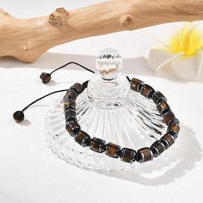 Adjustable Natural Tiger Eye and Non-magnetic Synthetic Hematite Braided Bead Bracelets BJEW-Z090-01K-1