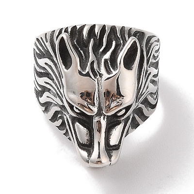 Viking 304 Stainless Steel Wolf Head Wide Finger Rings for Mens RJEW-U005-16A-AS-1