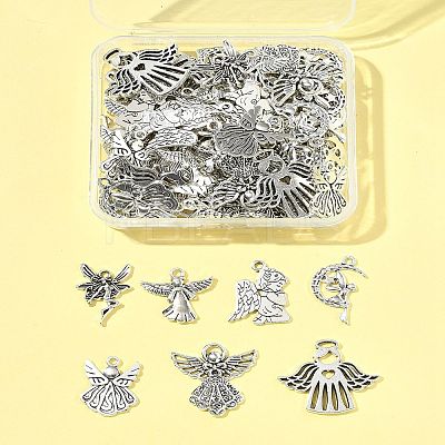 80Pcs Tibetan Style Alloy Moon with Fairy Pendants TIBEP-FA0001-RS-1