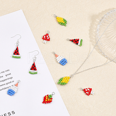 30Pcs 5 Styles Baking Paint Glass Seed Beaded Pendants FIND-CA0006-25-1