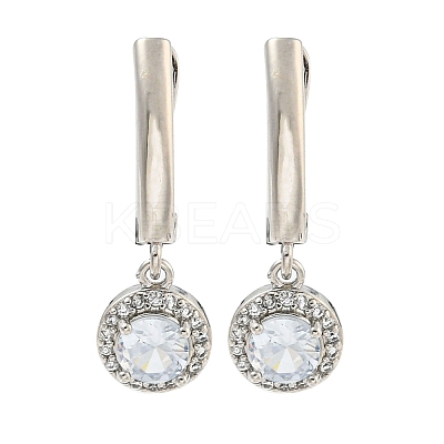 Flat Round Brass Micro Pave Clear Cubic Zirconia Hoop Earrings EJEW-I307-02P-1