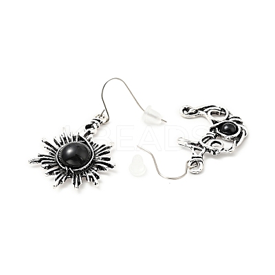 Resin Beaded Moon and Sun Asymmetrical Earrings LS-EJEW-C036-01E-1