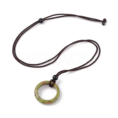 Natural Unakite Ring Pendant Necklace with Nylon Cord for Women NJEW-F306-02G-1