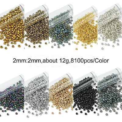 120G 10 Colors Round Glass Seed Beads SEED-YW0002-87-1