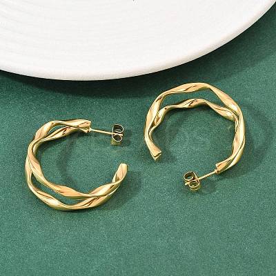 304 Stainless Steel Two-layer C-Shaped Stud Earrings EJEW-P324-11G-1
