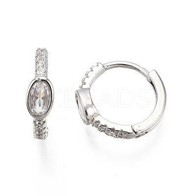 Glass Oval Hoop Earrings with Cubic Zirconia EJEW-G321-01P-01-1