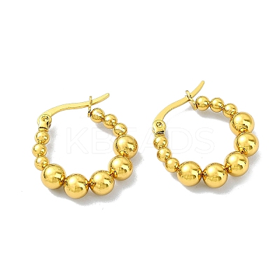 Ion Plating(IP) 304 Stainless Steel Round Beaded Hoop Earrings EJEW-C071-01G-1