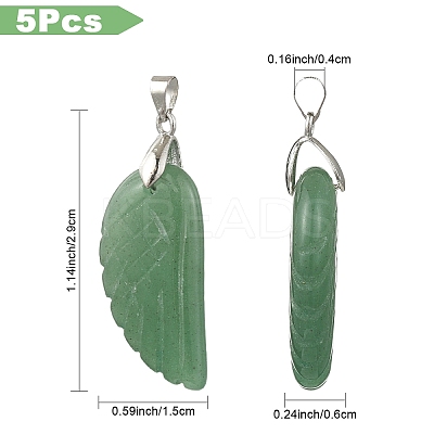 5Pcs 5 Colors Opalite & Synthetic Goldstone & Natural Tiger Eye & Amethyst & Green Aventurine Carved Pendants G-YW0002-41-1