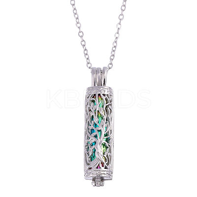 1Pc 304 Stainless Steel Tree of Life Hollow Column Pendant Pet Urn Ashes Necklaces NJEW-CA0001-28RC-1