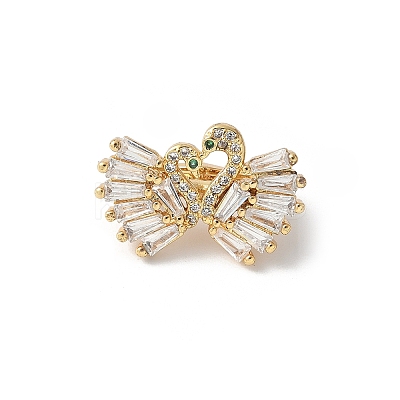 Swan Brass Micro Pave Cubic Zirconia Fold Over Clasps KK-D324-30G-1