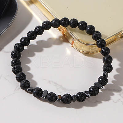 Natural Lava Rock Round Beads Stretch Bracelets for Men WJ7927-1