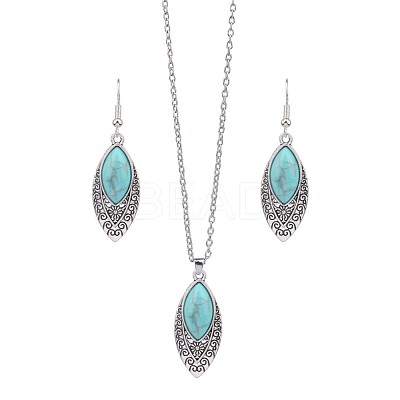 Bohemian Ethnic Style Zinc Alloy & Synthetic Turquoise Pendant Necklaces & Dangle Earrings Sets WG7E01E-10-1