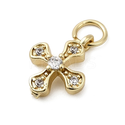 Brass Micro Pave Cubic Zirconia Tiny Cross Charms ZIRC-G128-04G-1-1