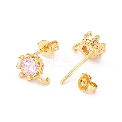 Rack Plating Brass Cubic Zirconia Stud Earrings Findings MAK-I684-11G-02-RS-1