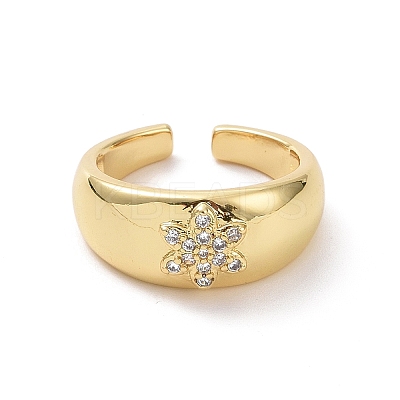 Clear Cubic Zirconia Flower Open Cuff Ring RJEW-H127-02G-1