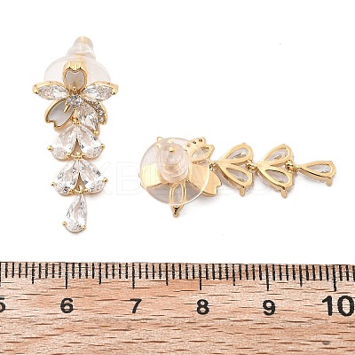 Brass Clear Cubic Zirconia Stud Earrings EJEW-D301-06G-03-1