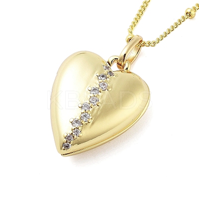 Brass Micro Pave Clear Cubic Zirconia Satellite Chain Locket Pendant Necklaces for Women LS-NJEW-M009-03G-A-1