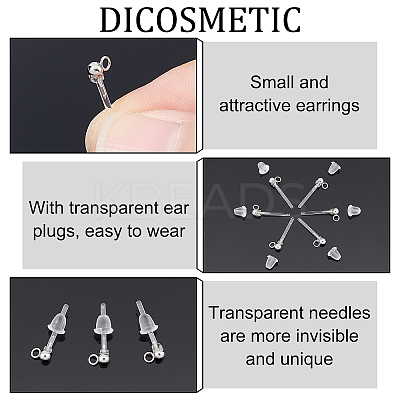50Pcs Transparent Painless Prevent Allergy Resin Stud Earring Findings with Stainless Steel Findings KY-DC0001-03-1