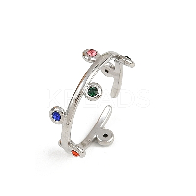 304 Stainless Steel Rhinetsone Open Cuff Rings for Women RJEW-K301-07P-1