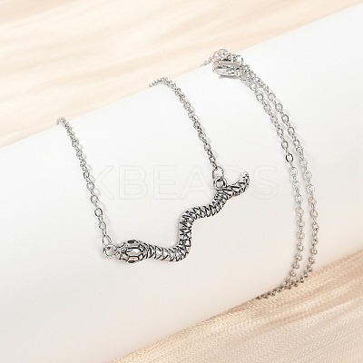 Brass Pave Black Cubic Zirconia Snake Pendant Necklaces NJEW-D320-02ASP-1