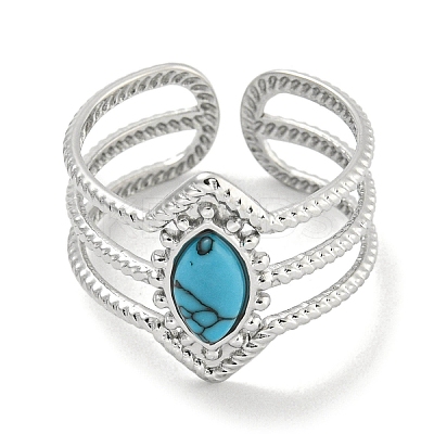 304 Stainless Steel Synthetic Turquoise Cuff Rings G-Z056-03P-04-1