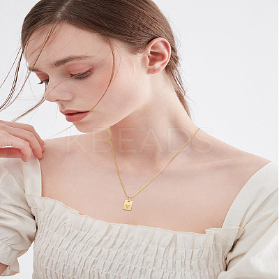 1Pc Stainless Steel Letter Rectangle Pendant Necklaces NJEW-LP0001-34V-G-1