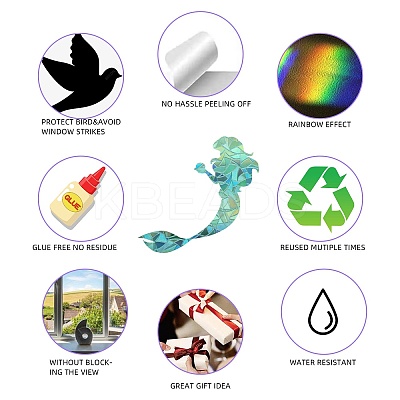6PCS 2 Styles PVC Stickers Dazzling Color Window Stickers 3D Laser Fish And Mermaid Static Glass Window Stickers JX833A-1