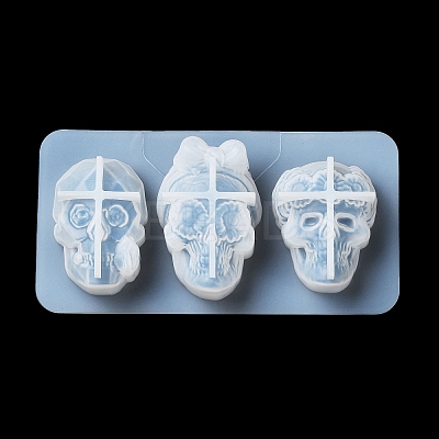 Halloween Theme Skull DIY Statue Silicone Molds DIY-P078-01B-1