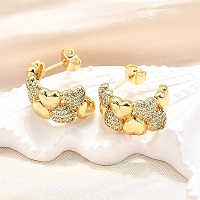 Brass Micro Pave Clear Cubic Zirconia Stud Earrings for Women EJEW-U056-02A-G-1