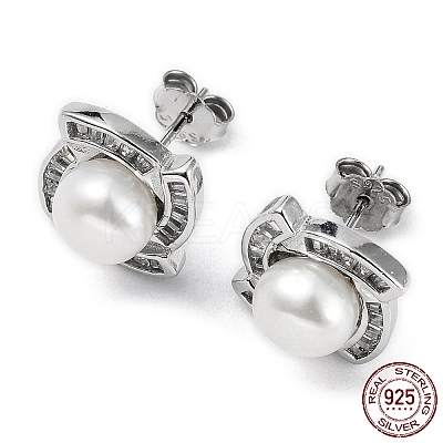 Anti-Tarnish Rhodium Plated 925 Sterling Silver Micro Pave Cubic Zirconia Vortex Stud Earrings for Women EJEW-F318-04P-1