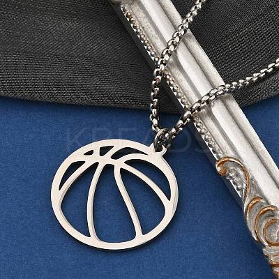 201 Stainless Steel Laser Cut Basketball Pendant Box Chain Necklaces for Women Men LS-NJEW-Q004-04P-1