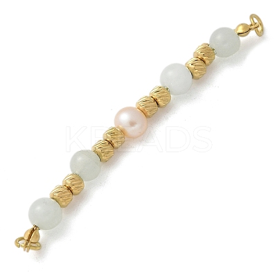 Natural Angelite & Plastic Imitation Pearl Round Beaded Connector Charms/Links STAS-L277-11G-05-1
