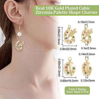 8Pcs 2 Style Brass Micro Colorful Cubic Zirconia Pendants KK-BBC0005-82-1