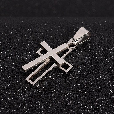 Tarnish Resistant 201 Stainless Steel Cross Split Pendants STAS-I032-038-1