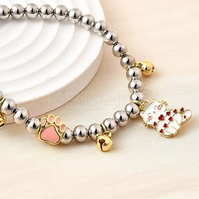 Brass Enamel Round Beads Charm Bracelets for Women BJEW-D317-11C-PG-1