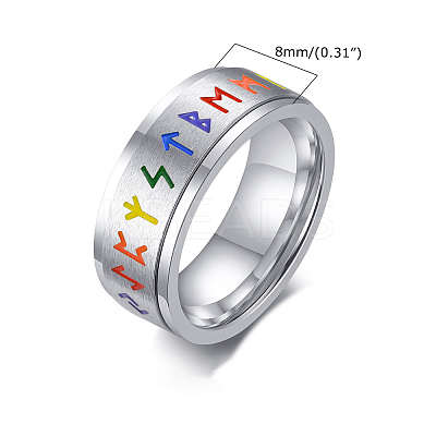 Rainbow Color Pride Flag Rune Words Odin Norse Viking Amulet Enamel Rotating Ring RABO-PW0001-037C-1