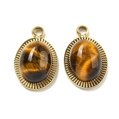 Natural Tiger Eye Oval Charms STAS-L278-126G-1
