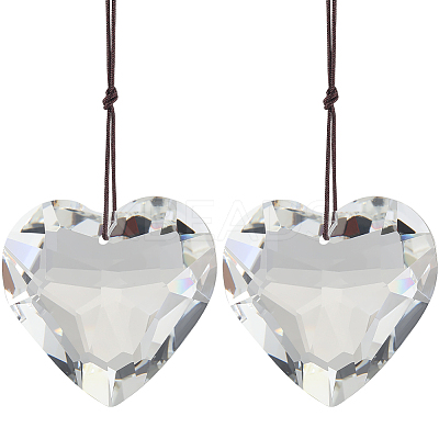 2Pcs Glass Heart Pendant Decorations HJEW-SP0001-22A-1