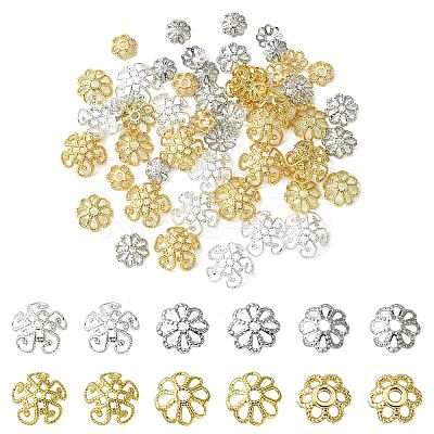 60Pcs 6 Styles Flower Brass Fancy Bead Caps KK-CJ0002-20-NR-1