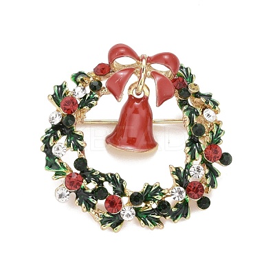 Colorful Christmas Wreath with Bell Enamel Pin with Rhinestone X-JEWB-A004-07G-1