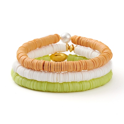 3Pcs 3 Styles Polymer Clay Heishi Beads Stretch Bracelets Sets BJEW-JB05920-1