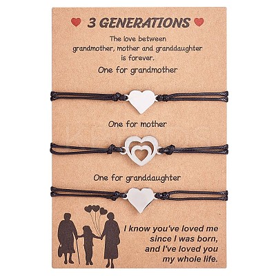 3Pcs 3 Style 430 Stainless Steel Heart Link Bracelets Set JB727A-1
