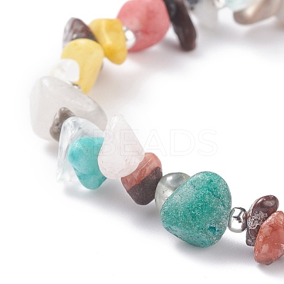 Natural & Synthetic Mixed Gemstone Chips Beaded Stretch Bracelet for Women BJEW-JB07657-01-1